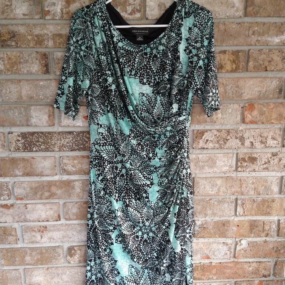 connected apparel Mint and Black Floral Wrap-Style Dress